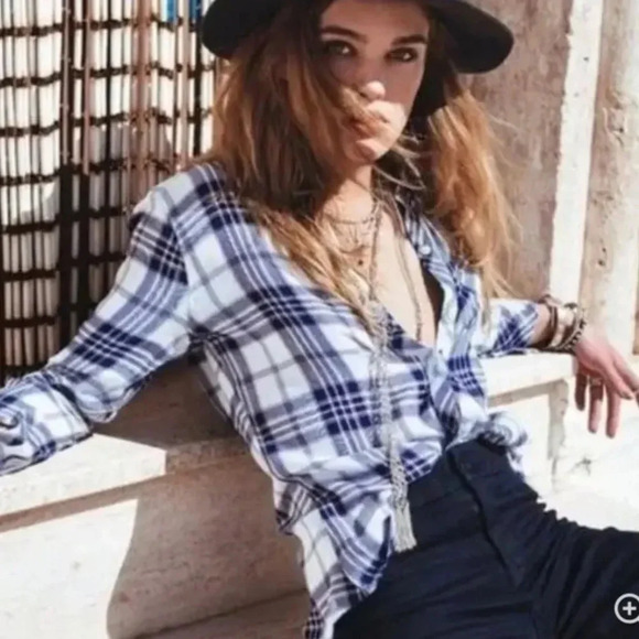 RAILS BLUE & WHITE PLAID FLANNEL - Picture 1 of 5